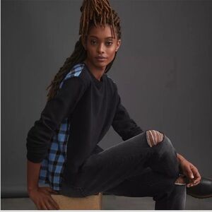 NWT Anthropologie Pilcro Black and Blue Plaid Sweatshirt
